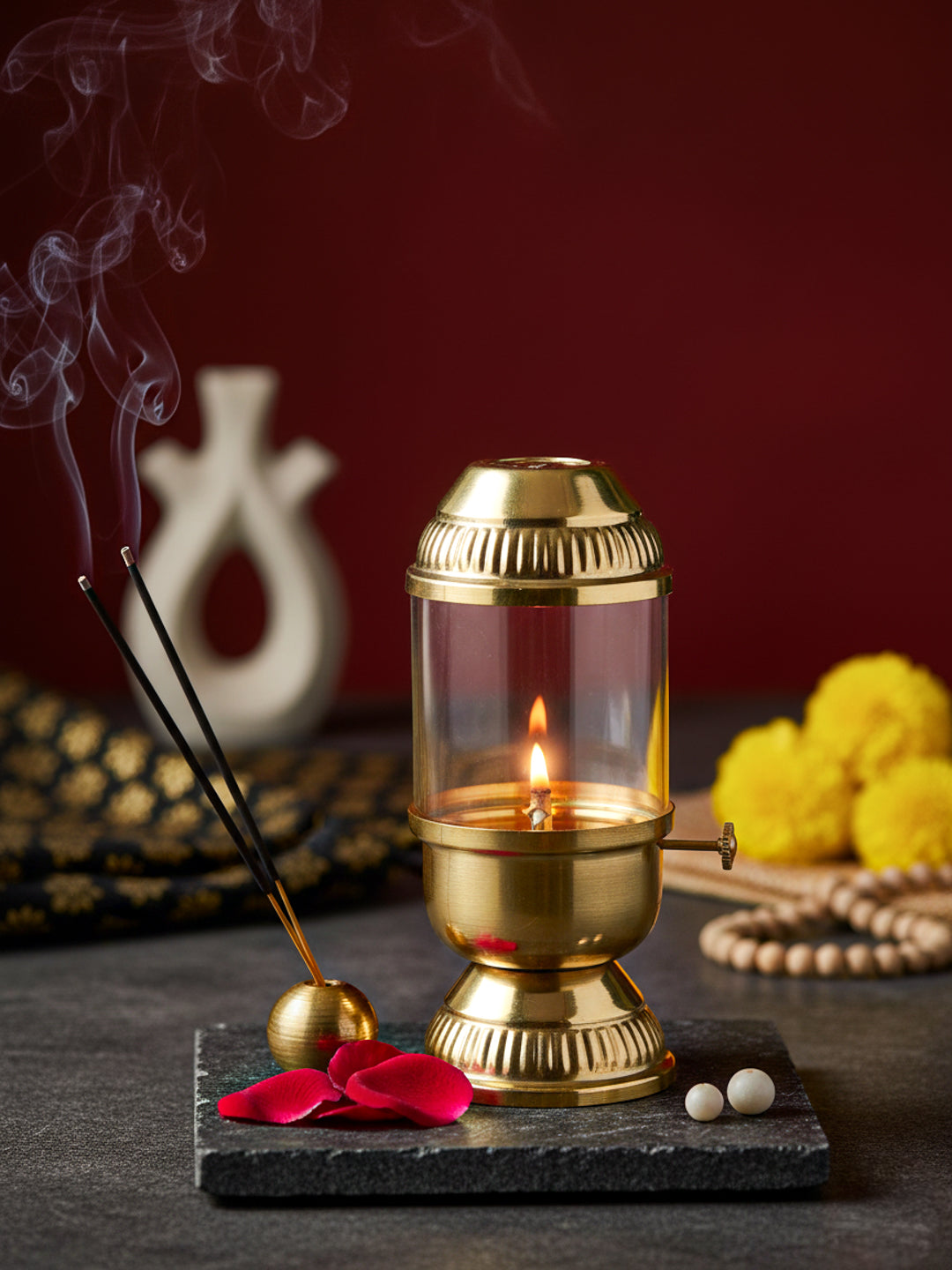 Brass crafted Akhand Diya for festive and regular use - 8 inches