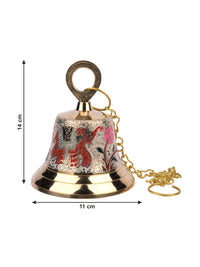 Hand crafted Colorful Brass Temple Bell with chain for Puja room - The Heritage Artifacts