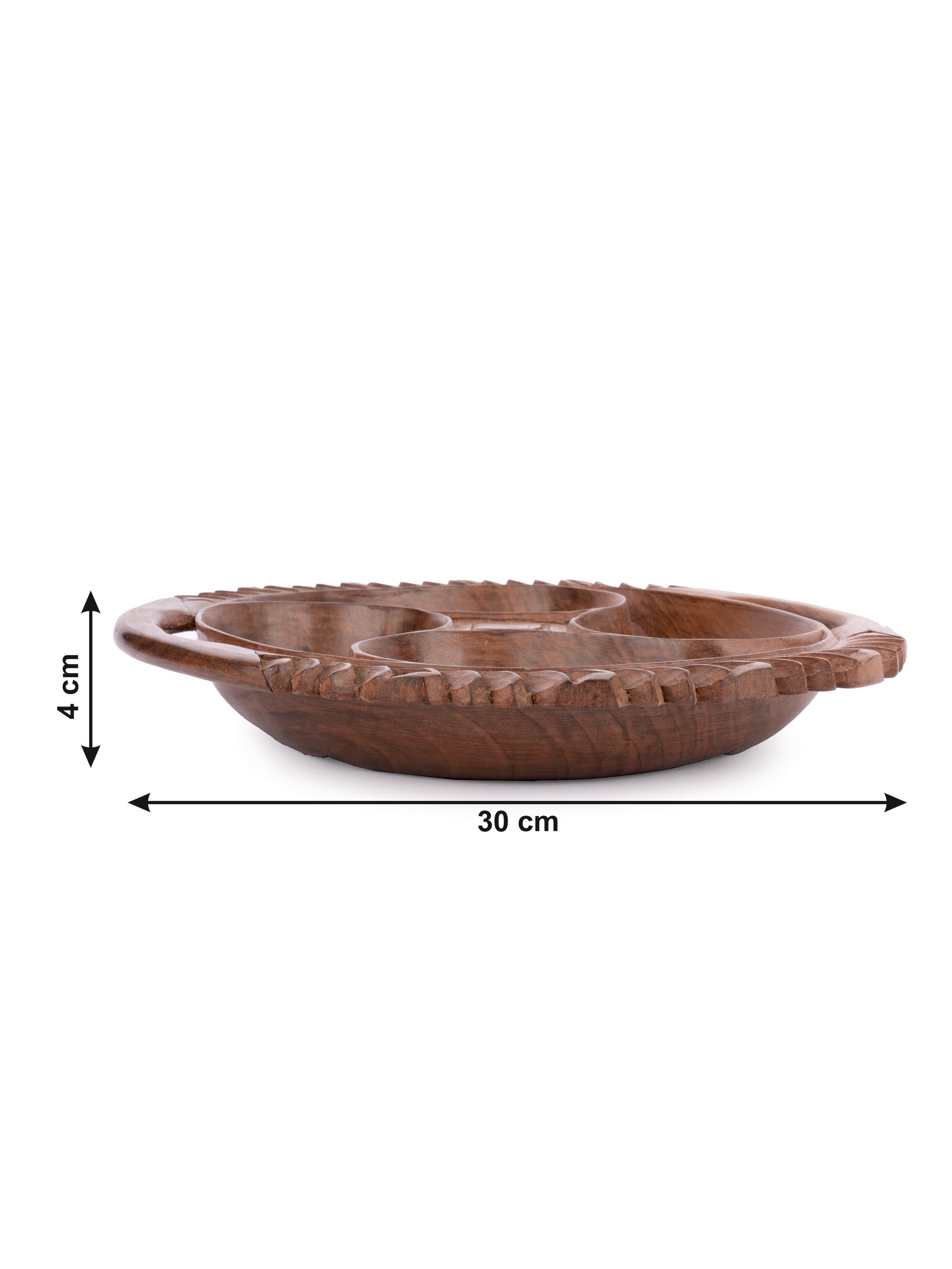 Walnut wood carved Dry Fruit Serving Bowl with 4 compartments - The Heritage Artifacts