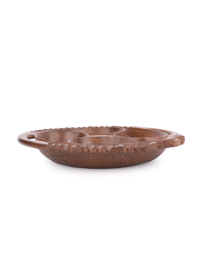 Walnut wood carved Dry Fruit Serving Bowl with 4 compartments - The Heritage Artifacts