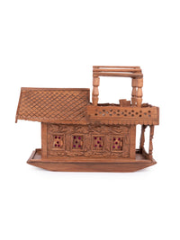 Walnut wood carved Kashmir House Boat with Lights - 18 inches long - The Heritage Artifacts