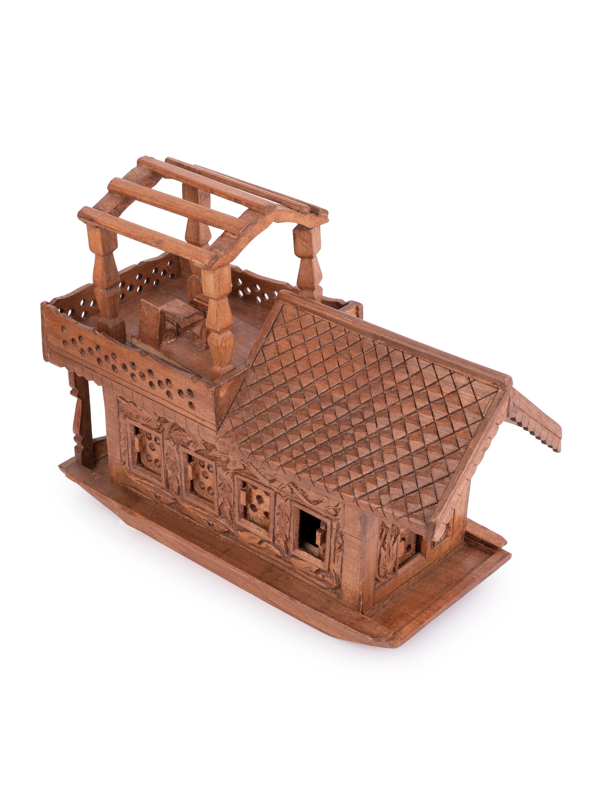 Walnut wood carved Kashmir House Boat with Lights - 18 inches long - The Heritage Artifacts