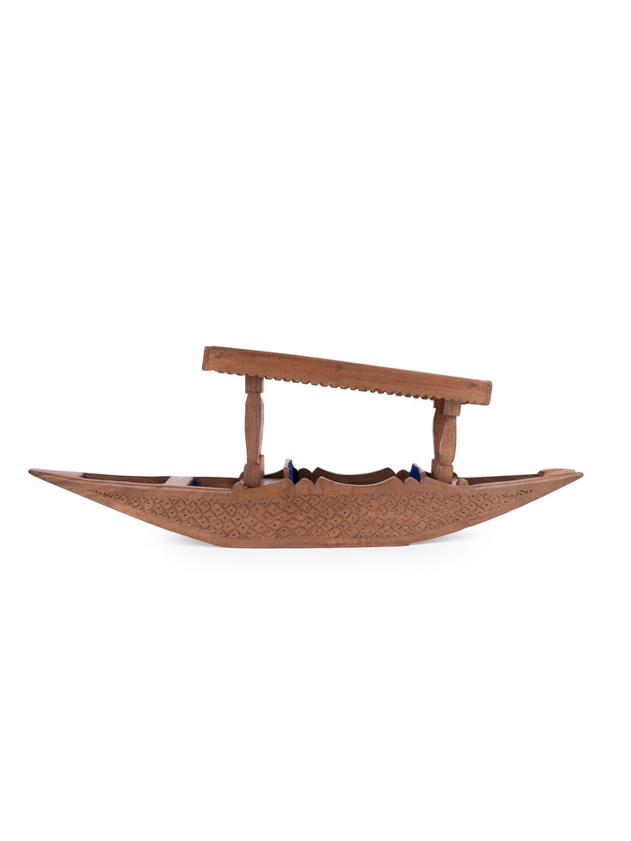 Walnut wood carved Kashmir Boat or Shikara Decor piece- 24 inches long - The Heritage Artifacts