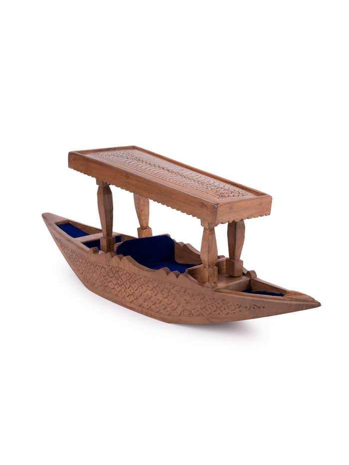 Walnut wood carved Kashmir Boat or Shikara Decor piece- 18 inches long - The Heritage Artifacts