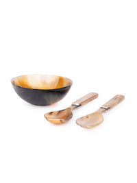 Natural Buffalo Horn 5 inches Serving bowl with Spoon and Fork set - The Heritage Artifacts