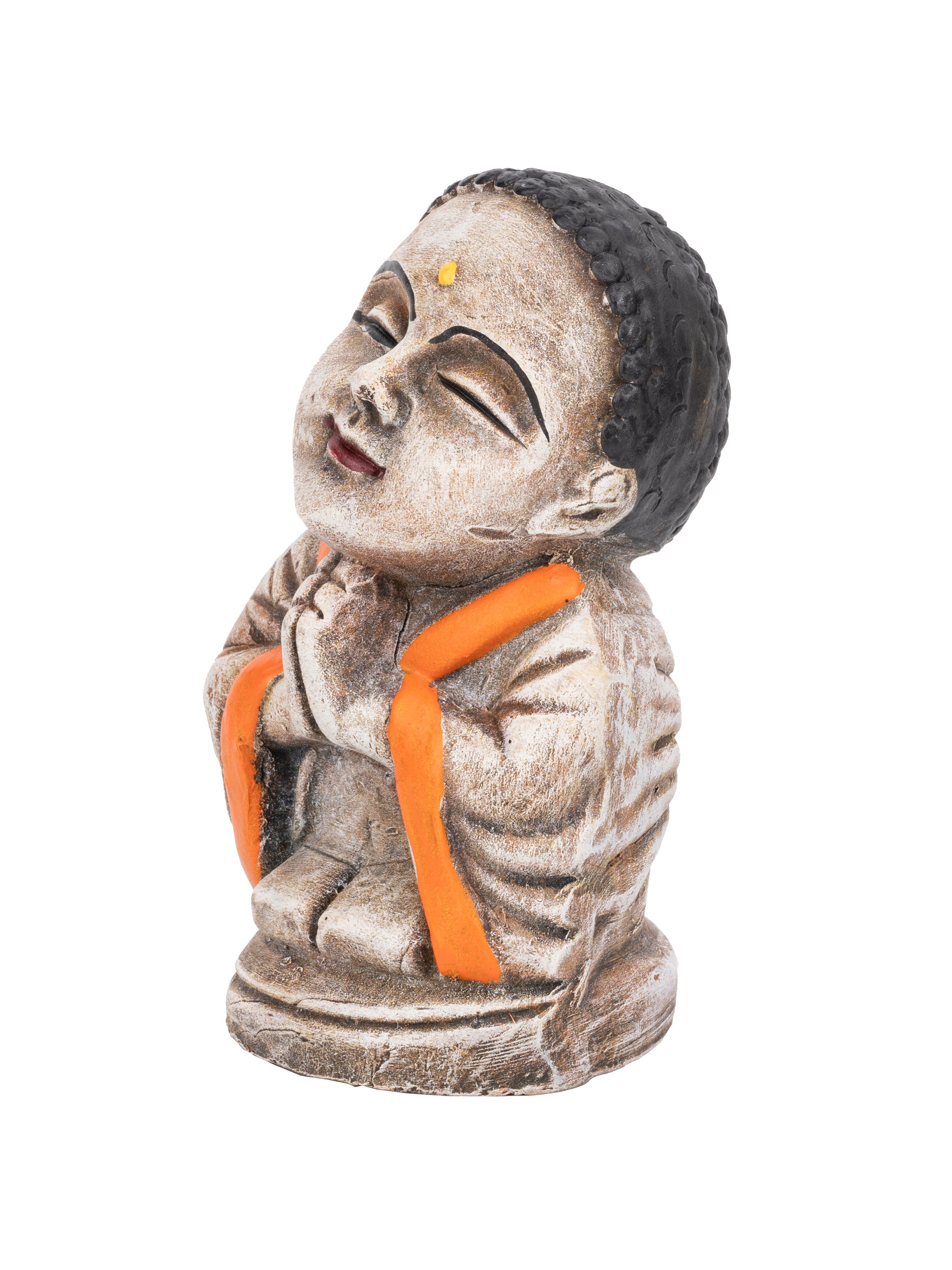 Terracotta Colorful Namaste Buddha Monk, 6 inches height - The Heritage Artifacts