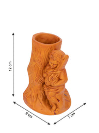 Terracotta Pen Stand in Wooden Tree shape - 5 inches height - The Heritage Artifacts