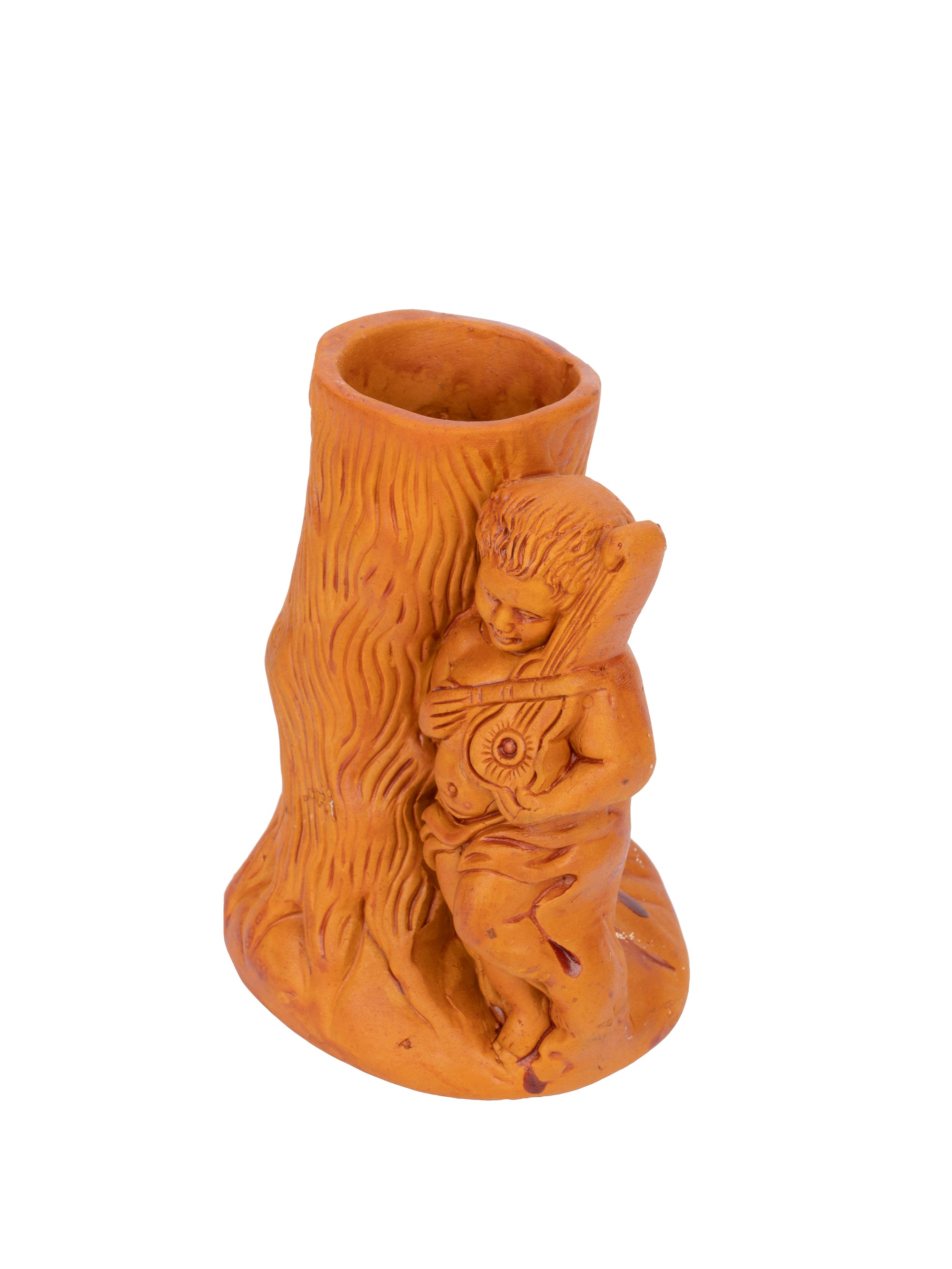 Terracotta Pen Stand in Wooden Tree shape - 5 inches height - The Heritage Artifacts