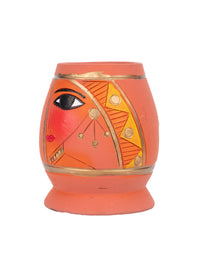 Terracotta Pen and Pencil Holder with Abstract Face Painting - 4 inches - The Heritage Artifacts