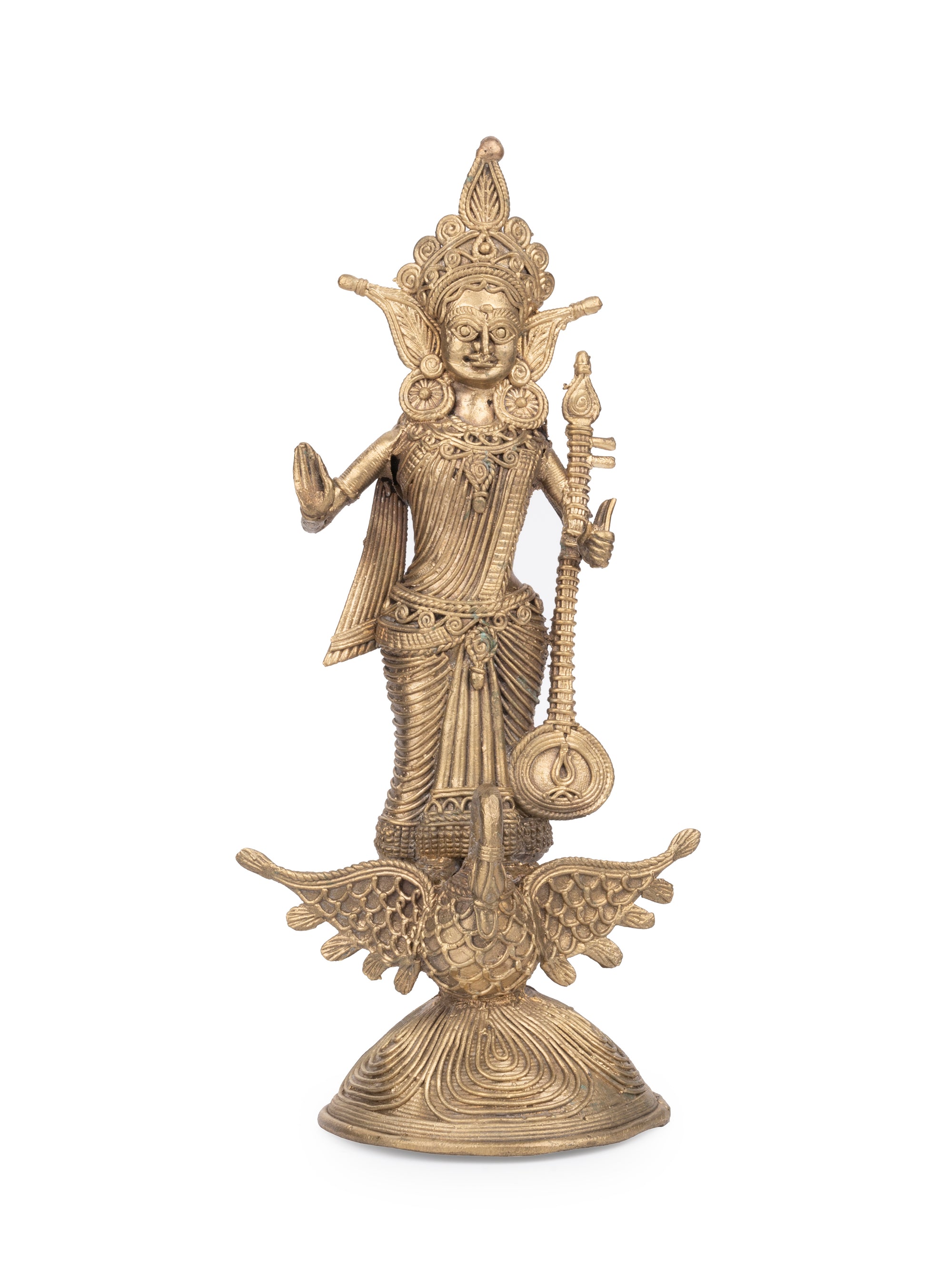 Handcrafted Dokra Idol of Goddess Saraswati in Brass Metal - The Heritage Artifacts