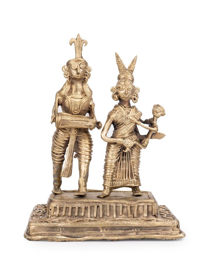 Dokra Craft Dancing Tribal Couple made of Brass metal - 9 inches - The Heritage Artifacts