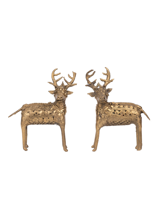 Dokra Art, Pair of Standing Deer Decorative Showpiece - The Heritage Artifacts