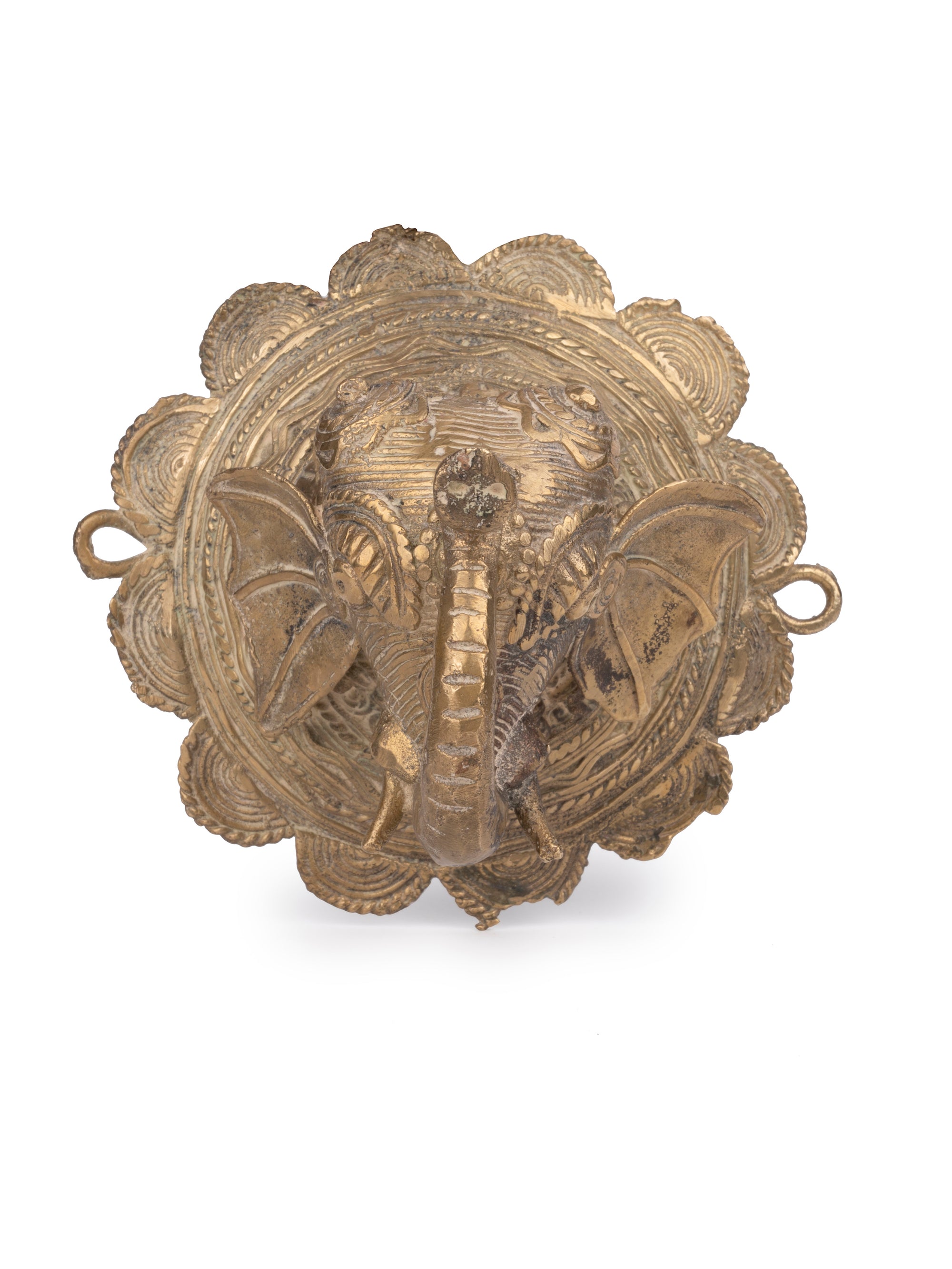 Dokra Art Elephant Head Wall Hanging made of Brass metal - Small 4 inches - The Heritage Artifacts