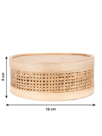 Shantiniketan Art - Bamboo Weave Round Storage Box with Lid - The Heritage Artifacts