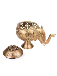 Golden Metal Elephant T light Lamp - 12 inches length - The Heritage Artifacts
