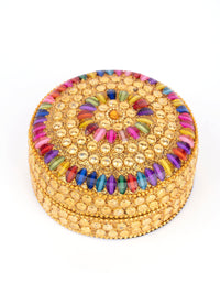 Moti Dibbi / Beaded Storage box, Ideal for Festive Gifting - 4 inches dia - The Heritage Artifacts