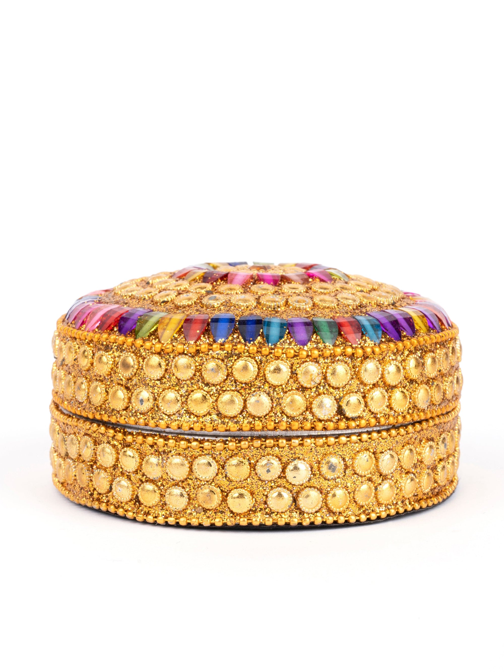 Moti Dibbi / Beaded Storage box, Ideal for Festive Gifting - 4 inches dia - The Heritage Artifacts