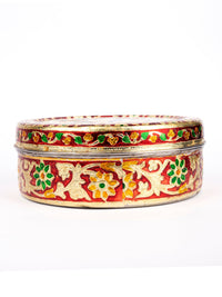 Meenakari Steel Dabba / Storage box / Chapati box / Cookie Tin - 9 inches dia - The Heritage Artifacts