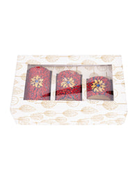 Traditional Meenakari Tea Light Candle Holder Set of 3 pcs - Red - The Heritage Artifacts