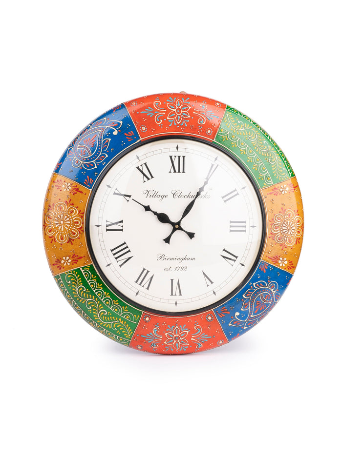 Rajasthani Art Colorful Meenakari Analogue Wall Clock - 17 inches dia - The Heritage Artifacts
