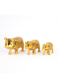 Herd of Elephants in Antique Gold Finish - Set of 3 pieces - The Heritage Artifacts