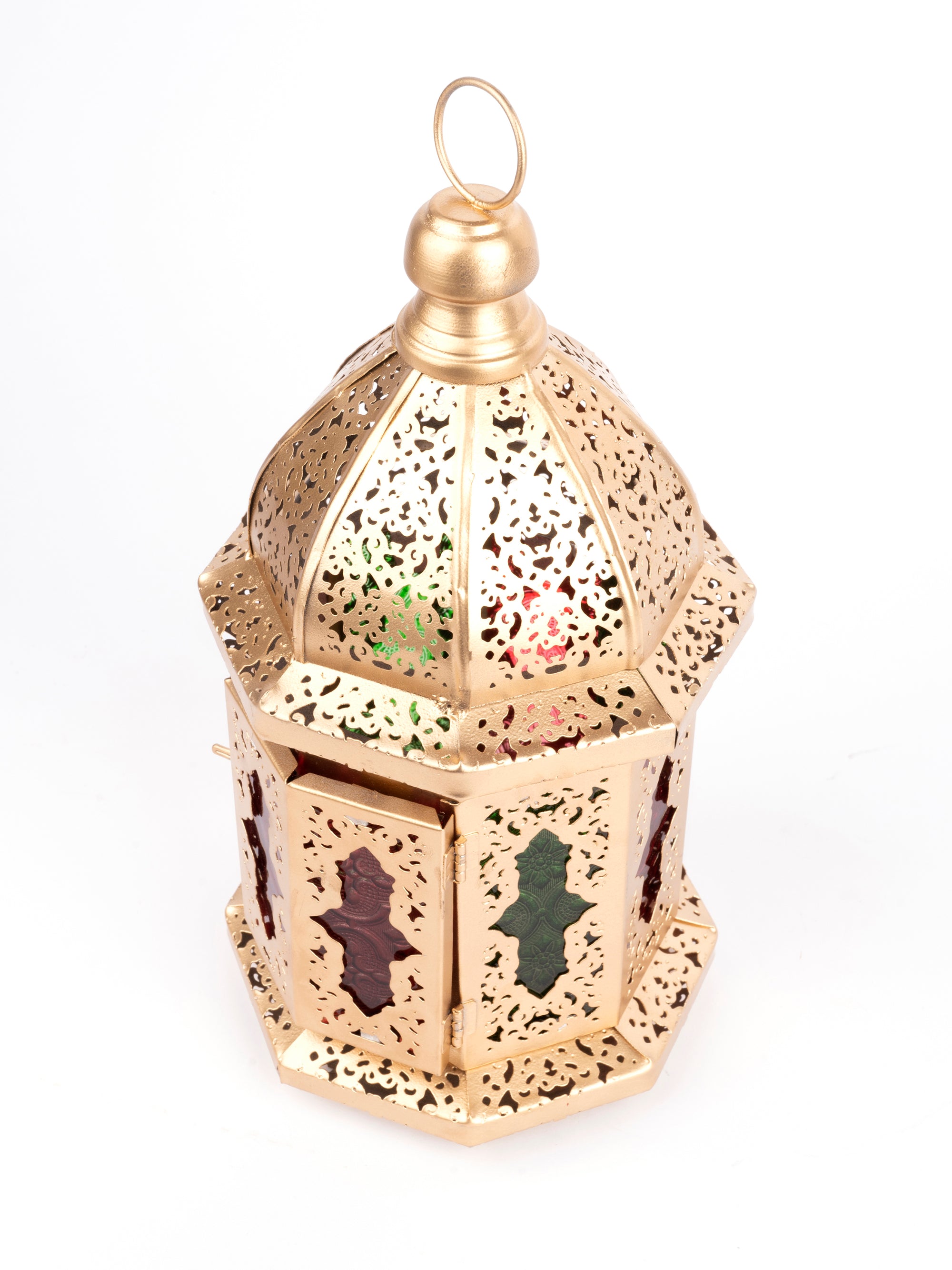 Metal Crafted Gold Lantern, Tea Light Candle Holder - 12 inches height - The Heritage Artifacts