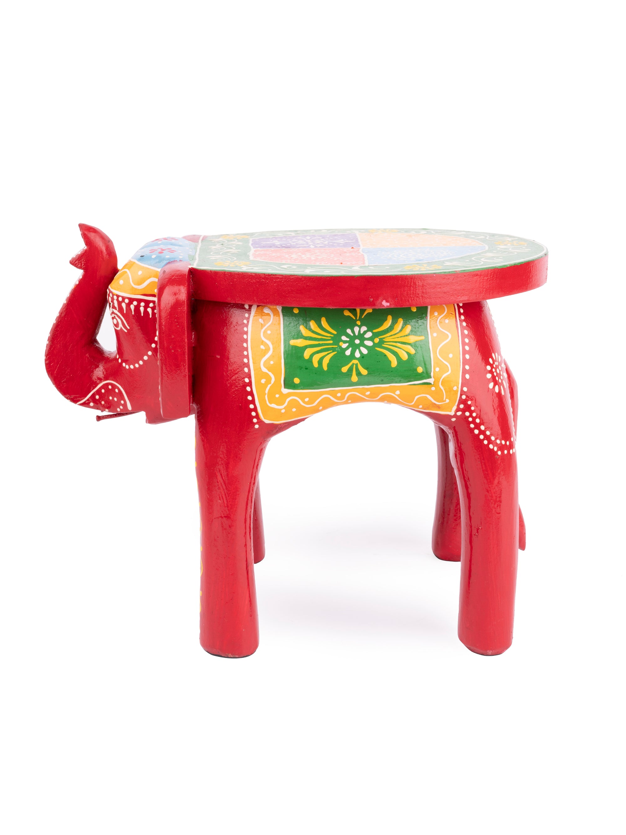 Wooden Hand Painted Multipurpose Elephant Stool 10 inches - The Heritage Artifacts
