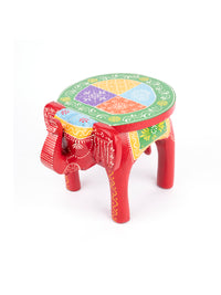 Wooden Hand Painted Multipurpose Elephant Stool 10 inches - The Heritage Artifacts