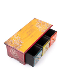 Wooden Multicolor Hand Painted 3 Drawers Storage Box - The Heritage Artifacts