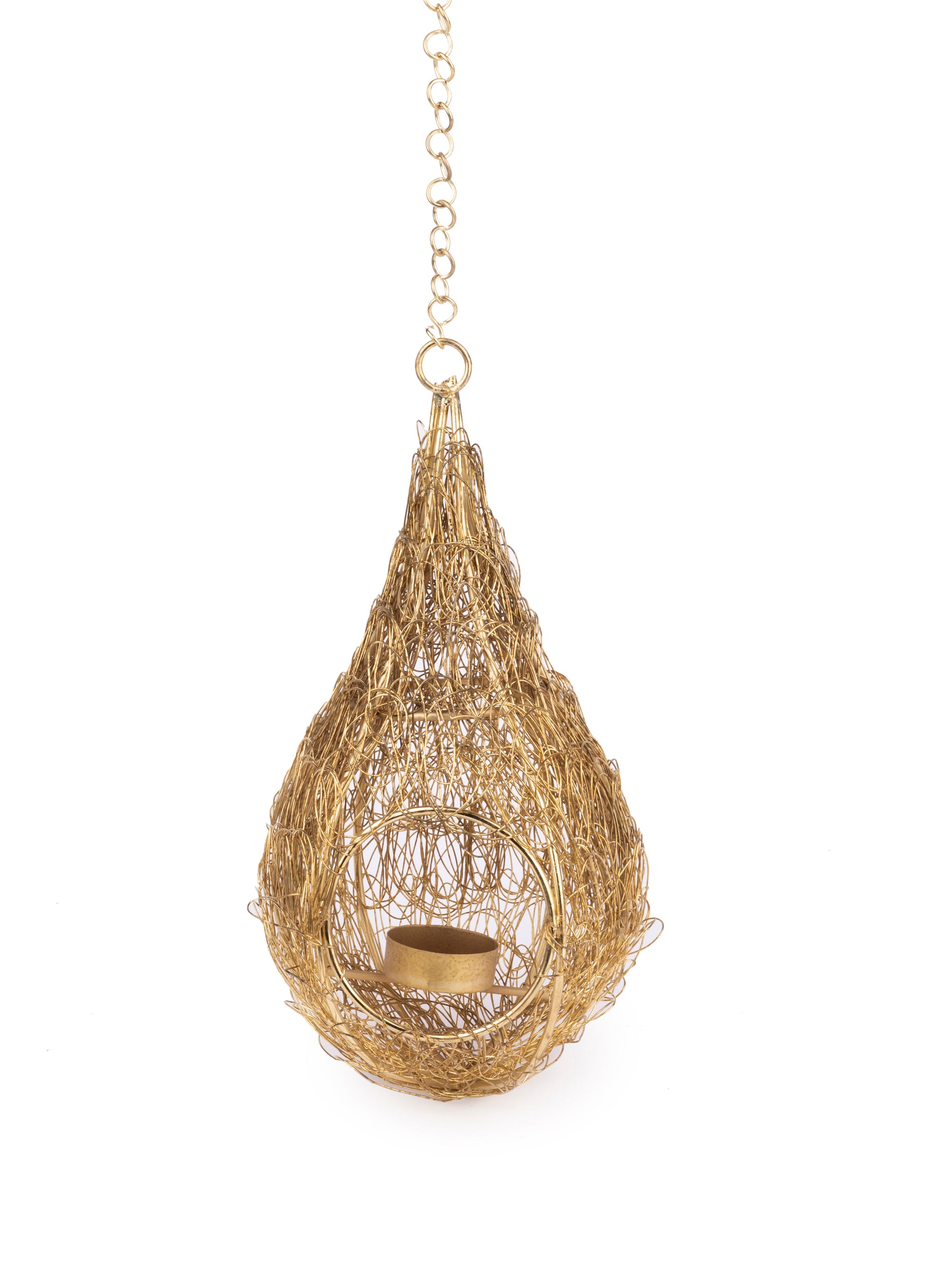 Hanging Bird Nest Lantern / Tea light Holder in Gold color - The Heritage Artifacts