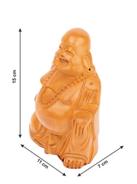 Laughing Buddha statue carved in kadam wood - 6 inches height - The Heritage Artifacts