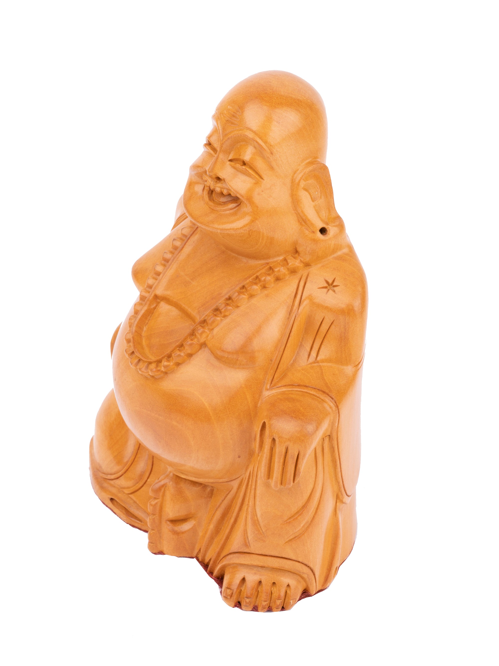 Laughing Buddha statue carved in kadam wood - 6 inches height - The Heritage Artifacts