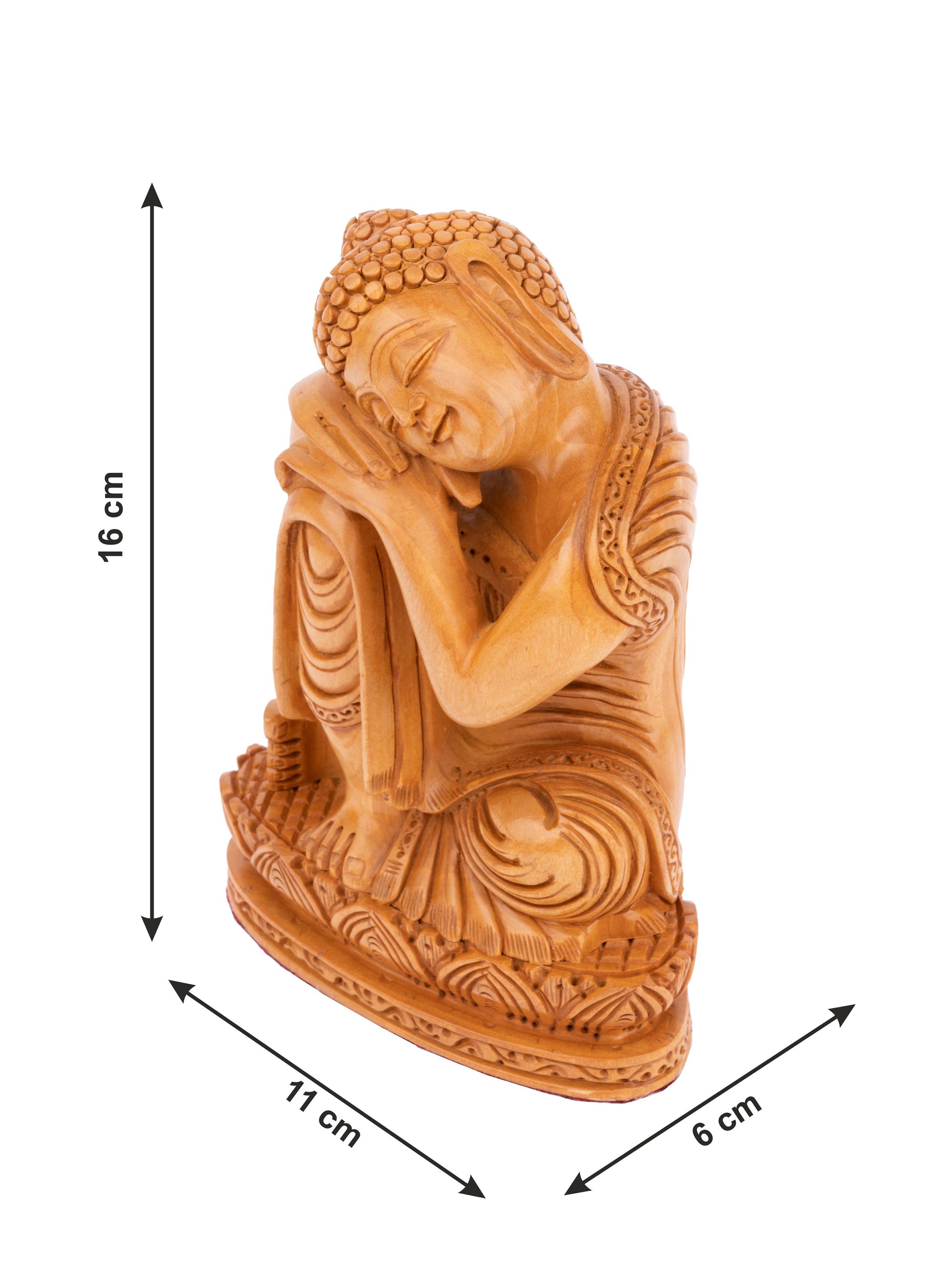 Kadam wood crafted Resting Buddha statue - 6 inches height - The Heritage Artifacts