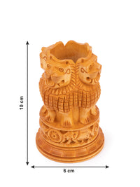Kadam wood carved Ashok Stambh Pen / Pencil holder - 4 inches height - The Heritage Artifacts