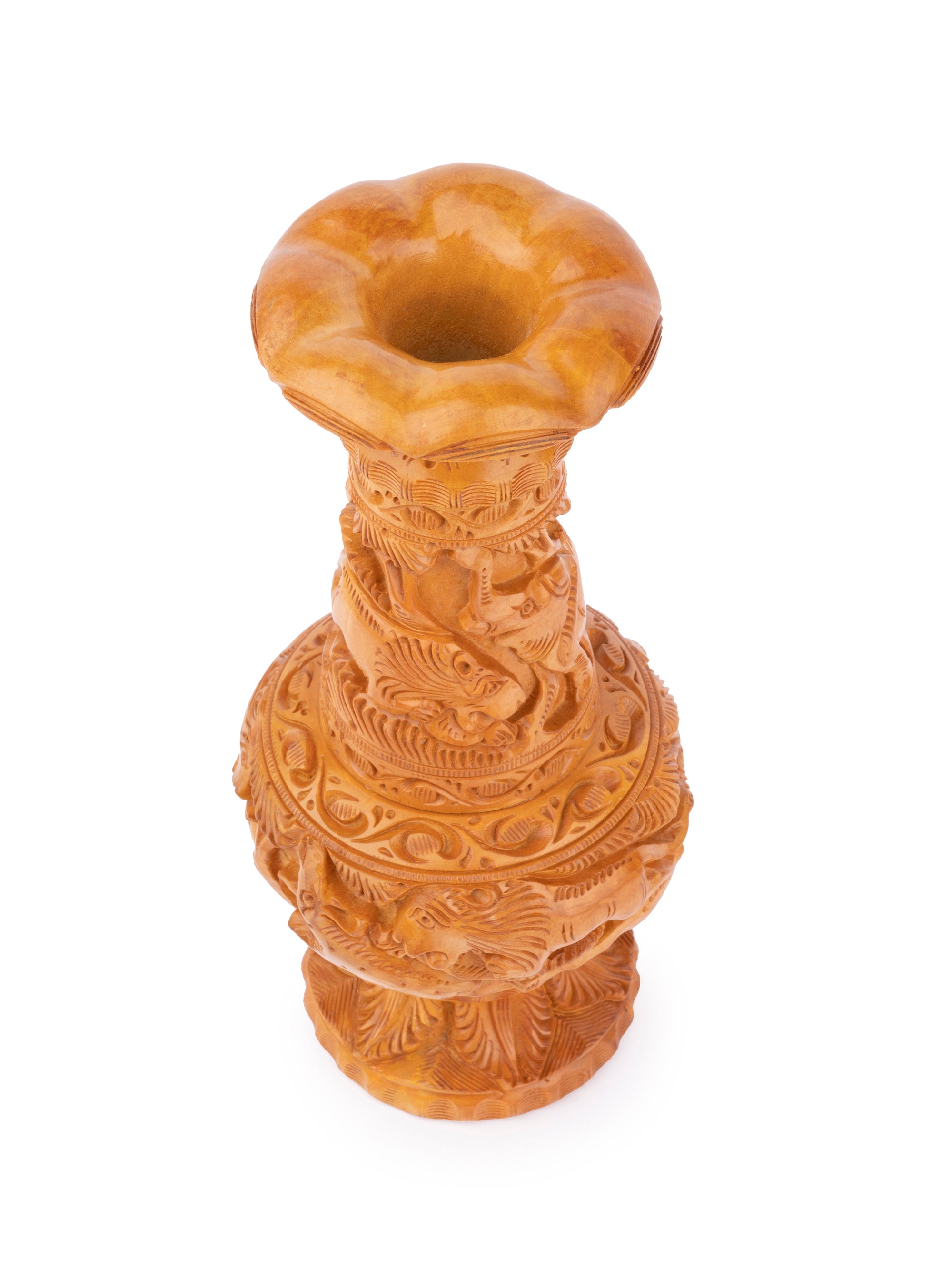 Exclusive Flower Vase intricately hand crafted of Kadam wood - 10 inches height - The Heritage Artifacts