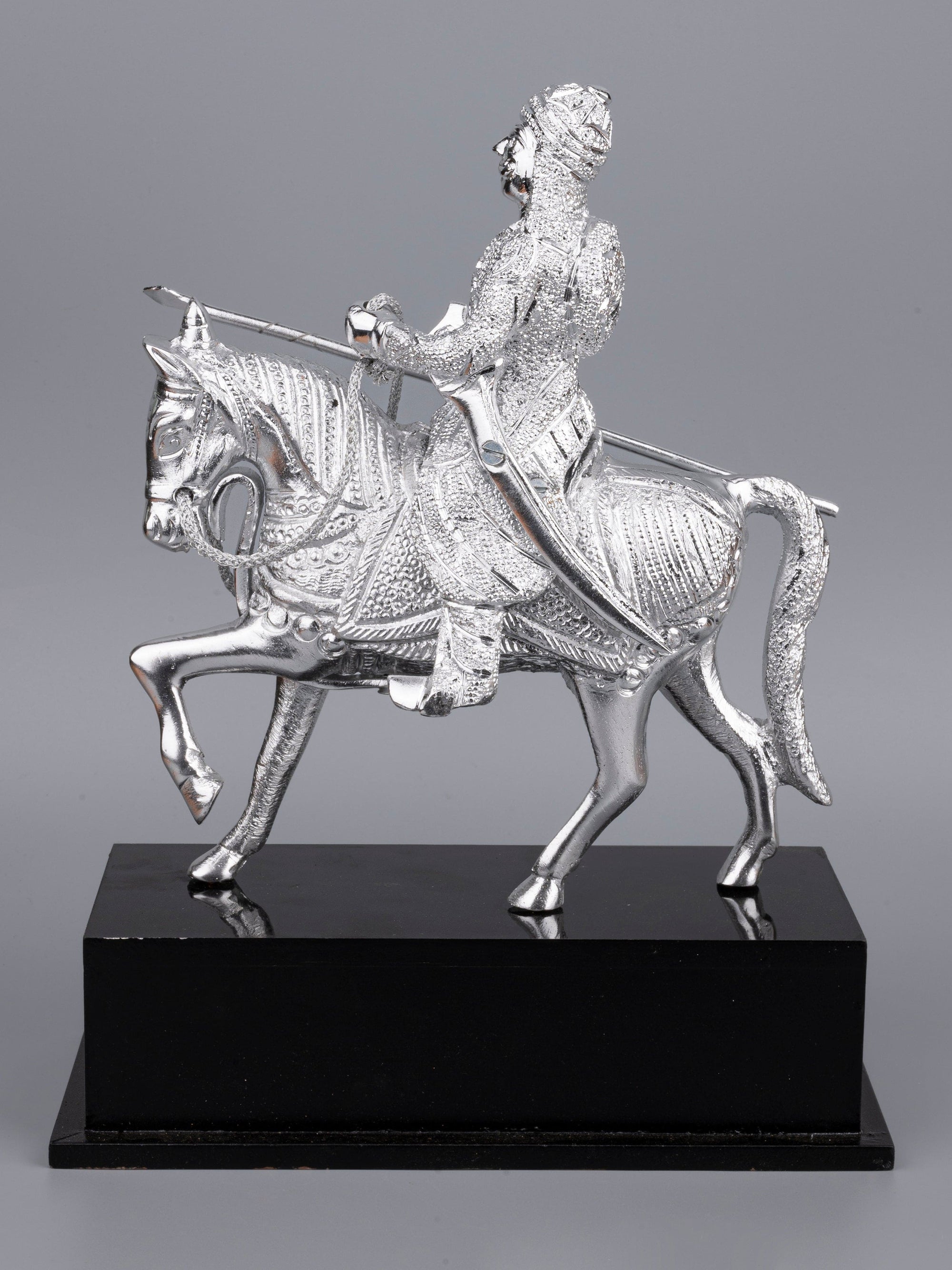 Zinc Metal Handcrafted King Maharana Pratap Figurine Riding on a Horse - 12 inches height - The Heritage Artifacts