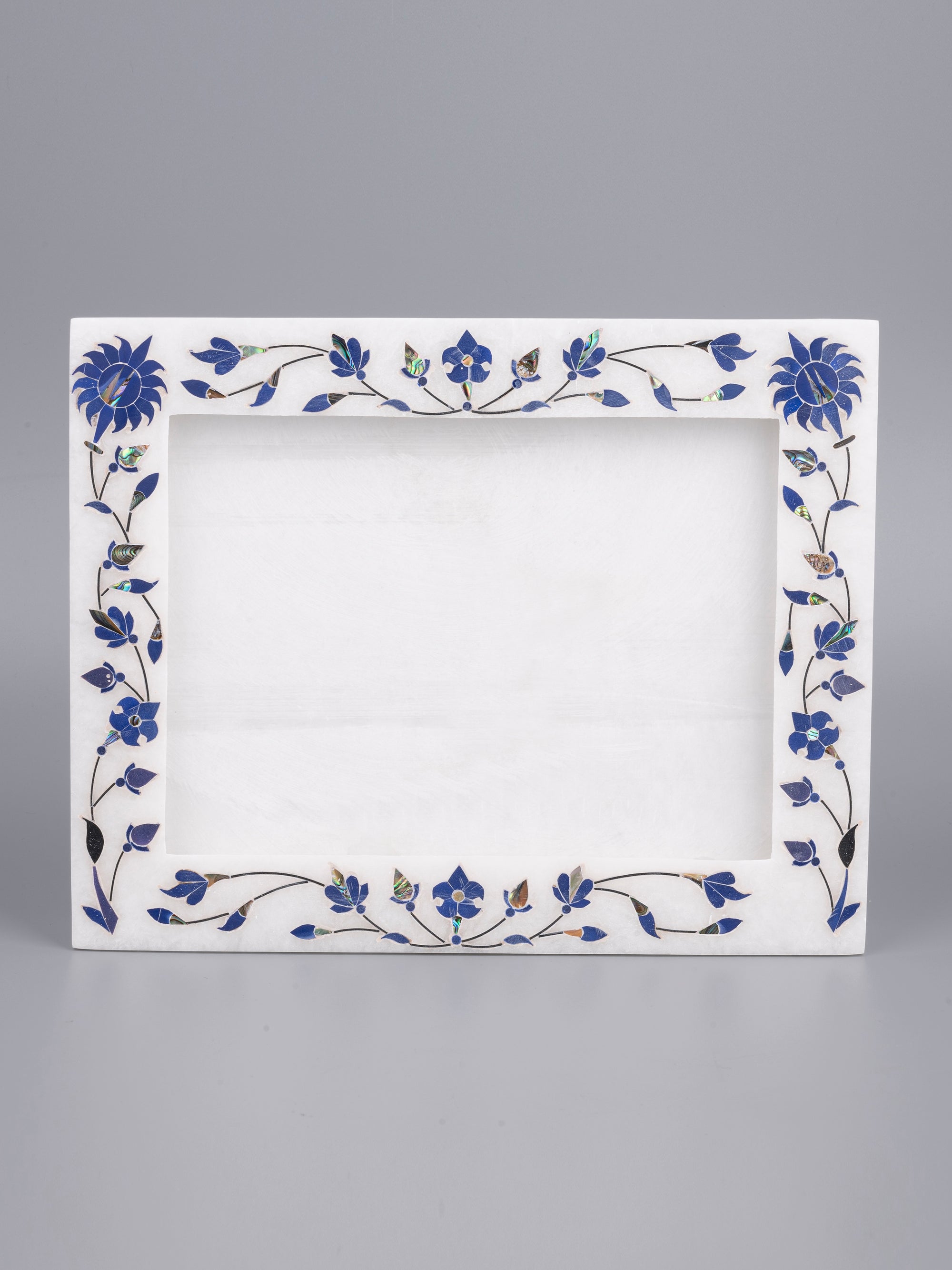 White marble photo / picture frame with inlay work - Landscape view - The Heritage Artifacts