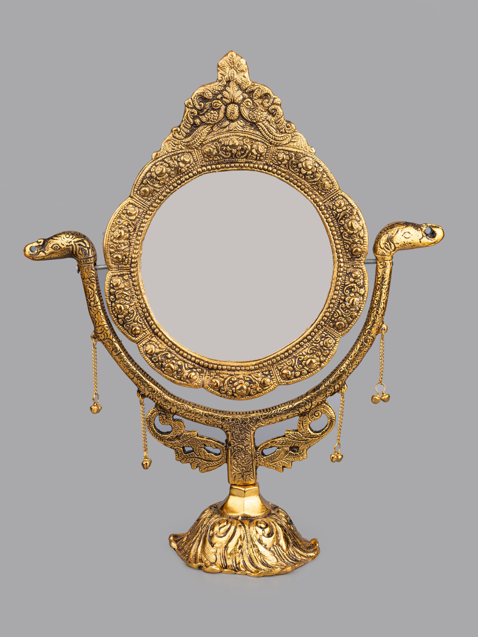 Royal Swinging Table Mirror in Antique Gold finish - 16 inches height - The Heritage Artifacts