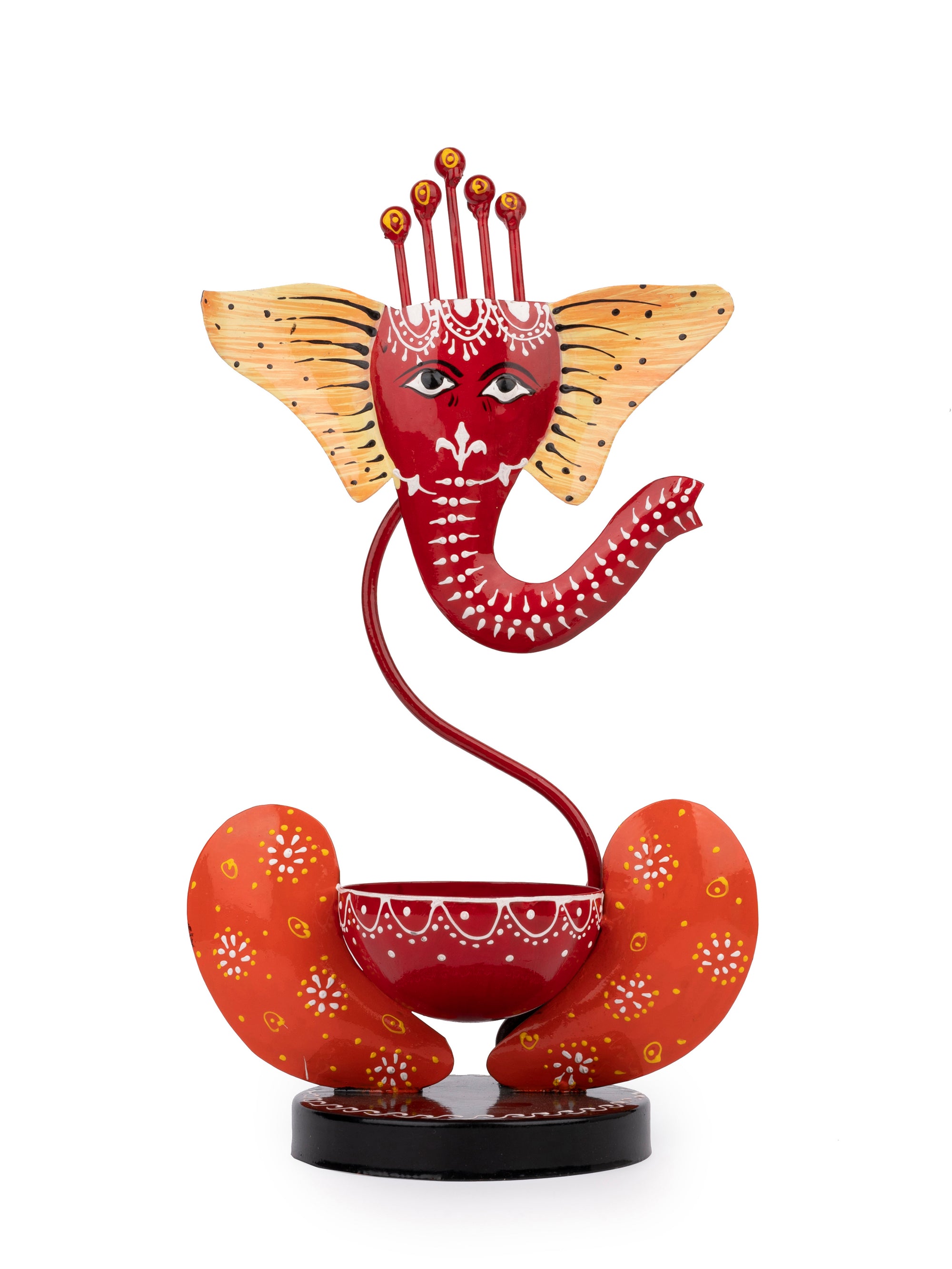 Handcrafted Metal Ganesh Tea light Holder in Red Color - 12 inches height - The Heritage Artifacts