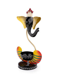 Handcrafted Metal Ganesh Tea light Holder in Black Color - 12 inches height - The Heritage Artifacts