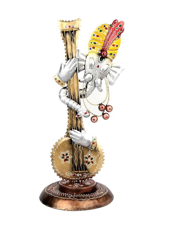 Handcrafted Metal Ganesh With Sitar Decorative Showpiece - 18 inches height - The Heritage Artifacts
