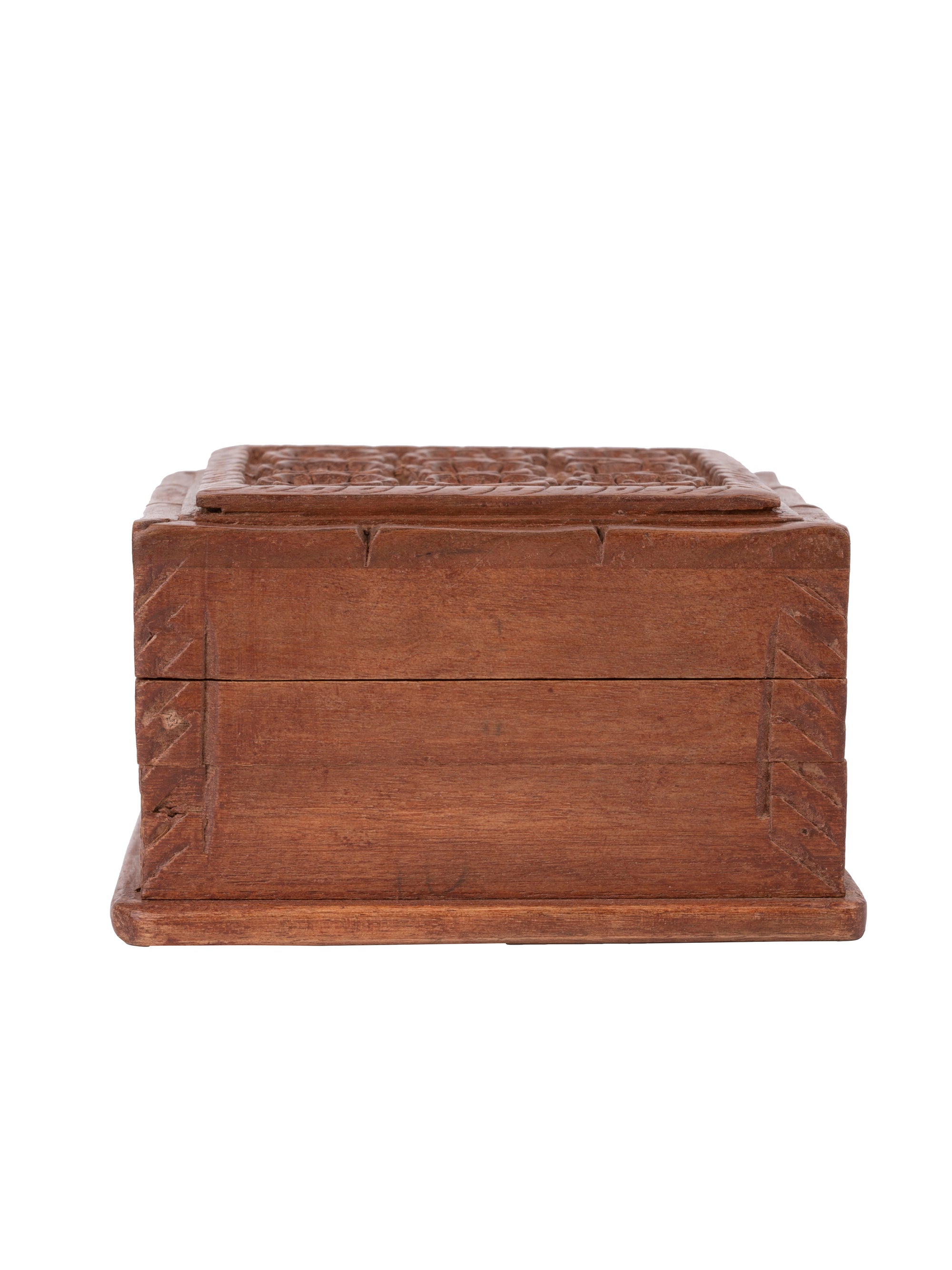 Walnut wood hand carved Jewellery box with floral motifs on top - 4x4 inches - The Heritage Artifacts