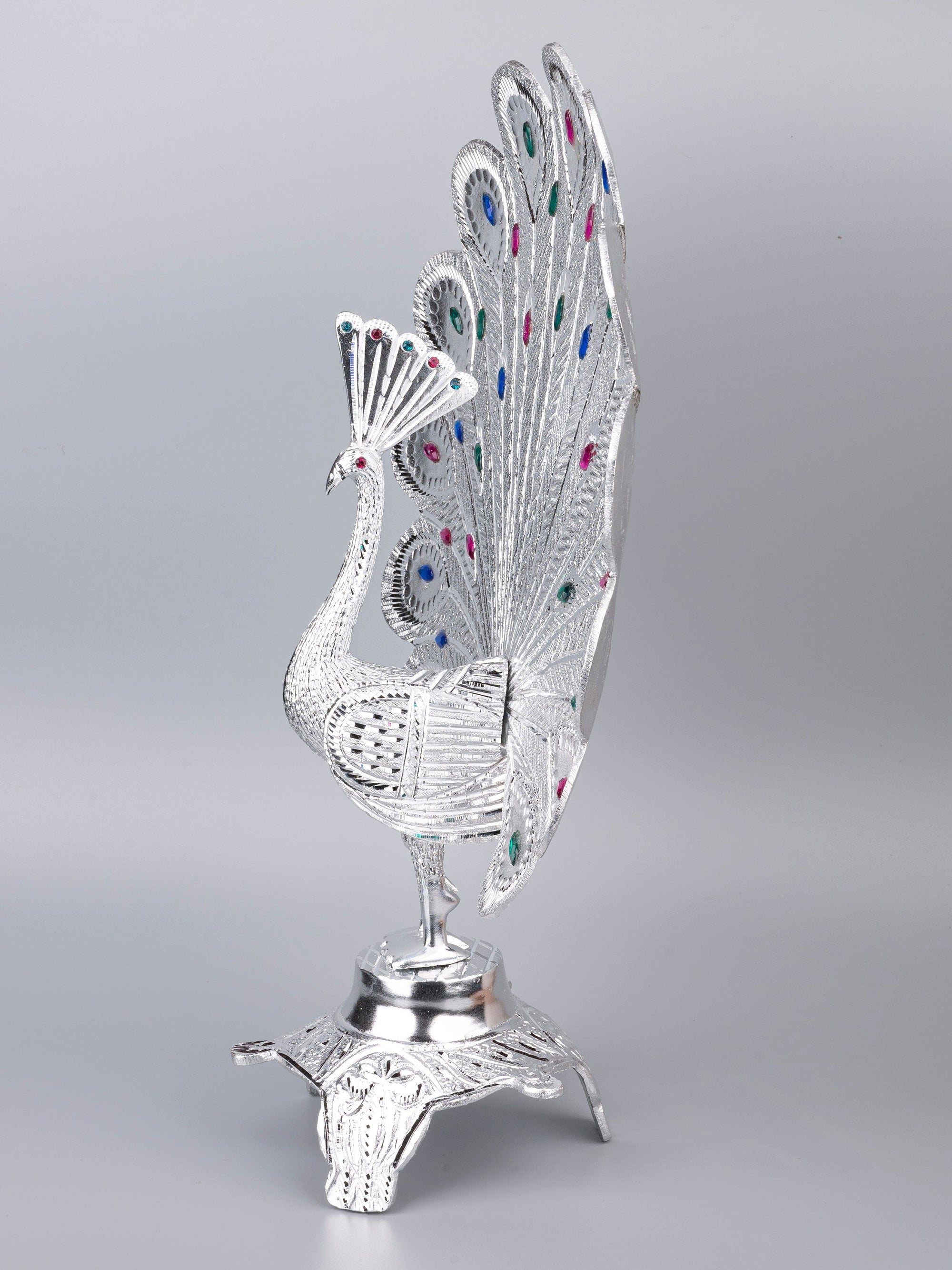 Zinc Metal Handcrafted Peacock Decorative Showpiece - 16 inches height - The Heritage Artifacts