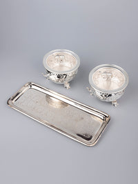 Silver Finish Set of 2 Serving Bowl on a Tray - The Heritage Artifacts