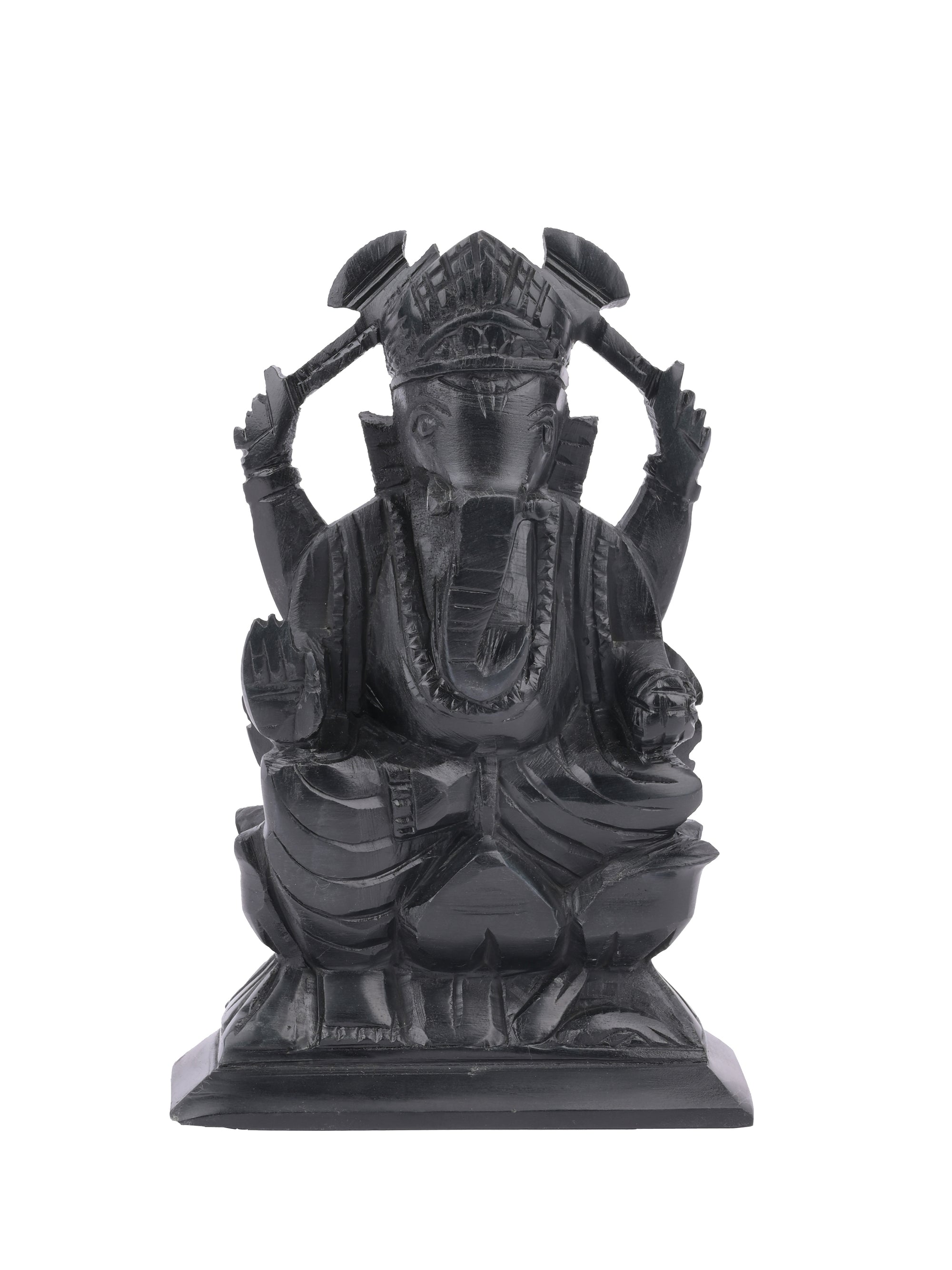6 inches Lord Ganesh idol crafted out of black stone - The Heritage Artifacts