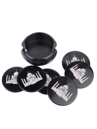 6 pieces coaster set with holder made of black marble - The Heritage Artifacts