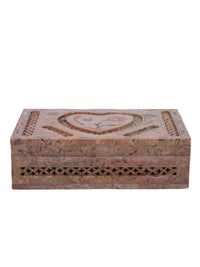 Stone crafted Jewellery box made with combination of jali work and hand painting - The Heritage Artifacts
