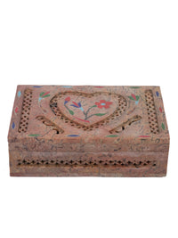 Stone crafted Jewellery box made with combination of jali work and hand painting - The Heritage Artifacts