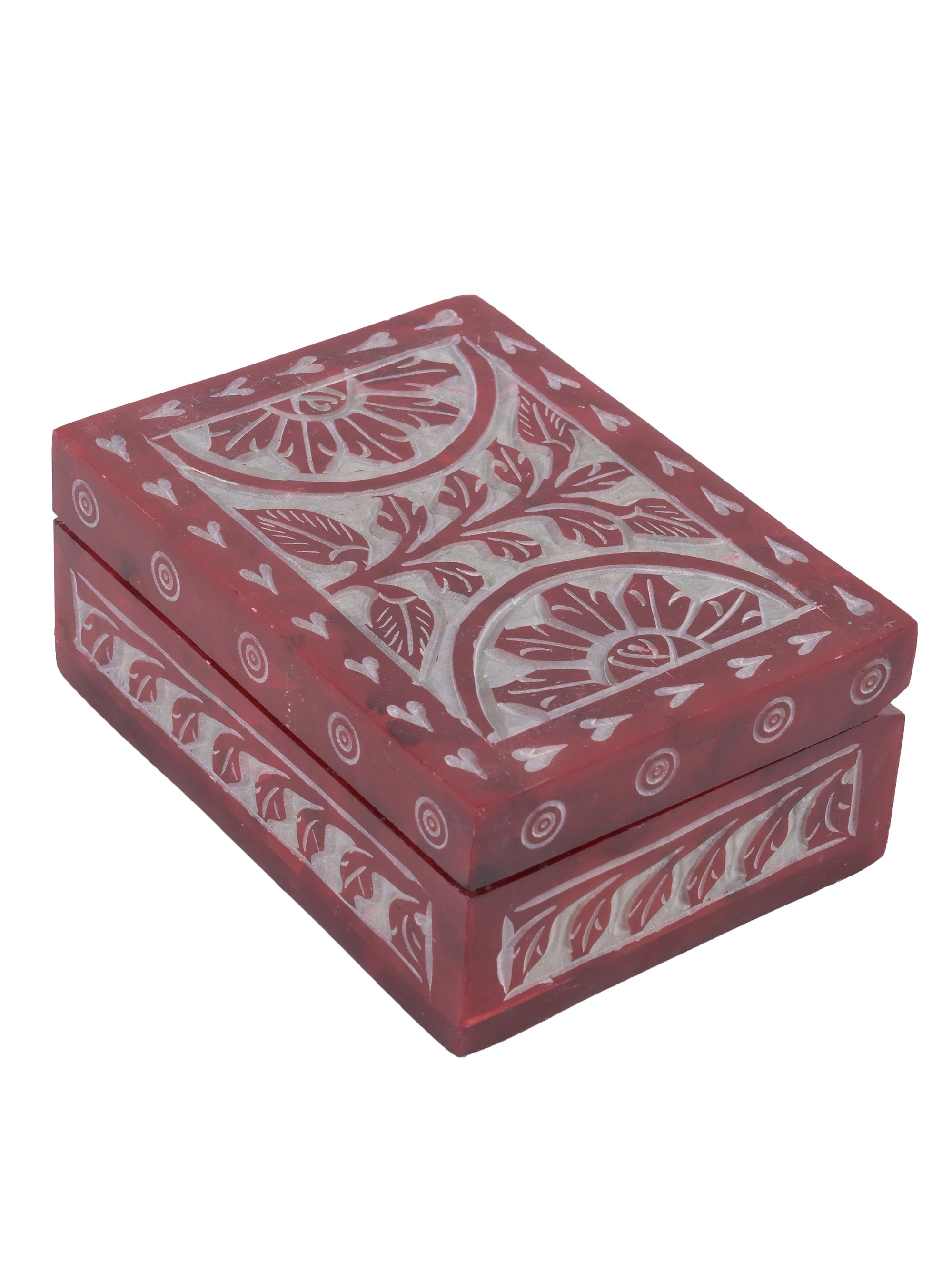 Red stone hand crafted small multipurpose storage box - The Heritage Artifacts