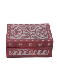 Red stone hand crafted small multipurpose storage box - The Heritage Artifacts